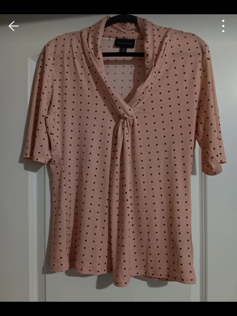 Premise Blush Pink Polka Dot Knot-Front Short Sleeve Top